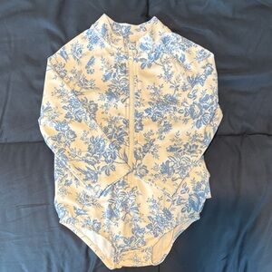Janie and Jack Cream and Blue Floral Bathing suit rash guard